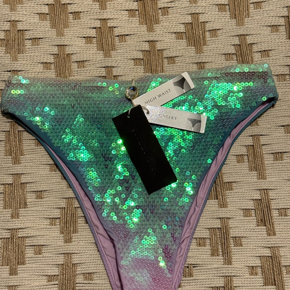 Gianni Bini Iridescent Green and Purple Sequin Bikini Bottom